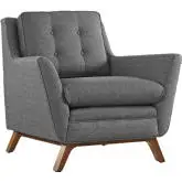 Beguile Fabric Arm Chair in Tufted Gray w/ Walnut Finished Legs