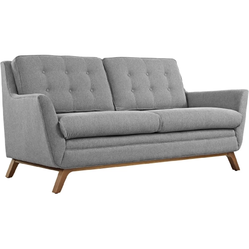 Beguile Loveseat in Tufted Expectation Gray Fabric & Walnut Finished Legs