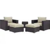 Convene 5 Piece Outdoor Arm Chair Set in Espresso Poly Rattan w/ Beige Cushions