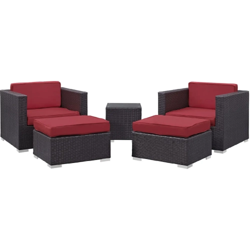 Convene 5 Piece Outdoor Arm Chair Set in Espresso & Red