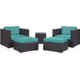 Convene 5 Piece Outdoor Arm Chair Set in Espresso & Turquoise