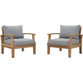 Marina Outdoor Arm Chair in Teak & Gray Fabric (Set of 2)