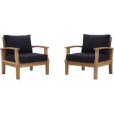 Marina Outdoor Arm Chair in Teak & Navy Blue Fabric (Set of 2)