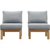 Marina Outdoor Armless Chair in Teak & Gray Fabric (Set of 2)