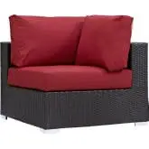 Convene Outdoor Patio Corner Section in Espresso w/ Red Cushion