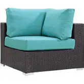 Convene Outdoor Patio Corner Section in Espresso w/ Turquoise Cushion