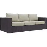 Convene Outdoor Patio Sofa in Espresso w/ Beige Cushion