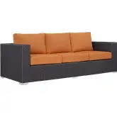 Convene Outdoor Patio Sofa in Espresso w/ Orange Cushion