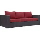 Convene Outdoor Patio Sofa in Espresso w/ Red Cushion