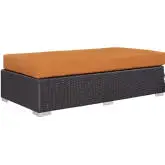 Convene Outdoor Patio Rectangle Ottoman in Espresso w/ Orange Cushion