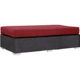 Convene Outdoor Patio Rectangle Ottoman in Espresso w/ Red Cushion