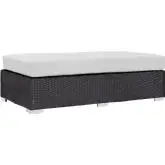 Convene Outdoor Patio Rectangle Ottoman in Espresso w/ White Cushion