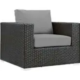 Sojourn Outdoor Sunbrella &reg; Armchair in Chocolate Poly Rattan & Gray