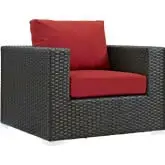 Sojourn Outdoor Sunbrella &reg; Armchair in Chocolate Poly Rattan & Red