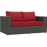 Sojourn Outdoor Sunbrella &reg; Loveseat in Chocolate Poly Rattan & Red