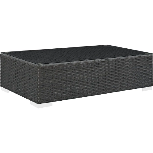 Sojourn Outdoor Patio Rectangle Coffee Table in Poly Rattan w/ Tempered Glass Top