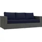 Sojourn Outdoor Patio Sofa in Poly Rattan w/ Navy Sunbrella &reg Cushion