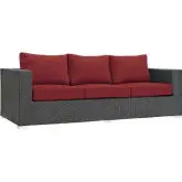 Sojourn Outdoor Sunbrella &reg; Sofa in Chocolate Poly Rattan & Red