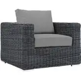 Summon Outdoor Sunbrella &reg; Armchair in Gray Poly Rattan & Gray