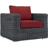 Summon Outdoor Sunbrella &reg; Armchair in Gray Poly Rattan & Red