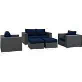 Sojourn 5 Piece Outdoor Patio Sectional Set in Poly Rattan w/ Navy Sunbrella &reg Cushions