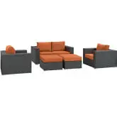 Sojourn 5 Piece Outdoor Patio Sectional Set in Poly Rattan w/ Tuscan Sunbrella &reg Cushions