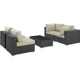 Sojourn 5 Piece Outdoor Patio Sectional Set in Poly Rattan w/ Beige Sunbrella &reg Cushions