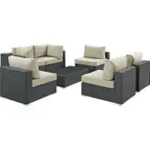 Sojourn 7 Piece Outdoor Patio Sectional Set in Poly Rattan w/ Beige Sunbrella &reg Cushions