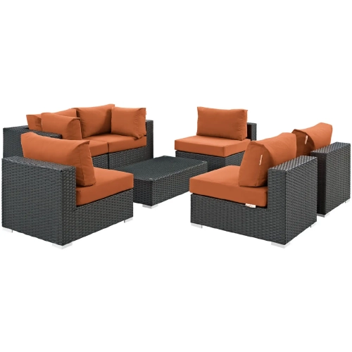 Sojourn 7 Piece Outdoor Patio Sectional Set in Poly Rattan w/ Tuscan Sunbrella &reg Cushions