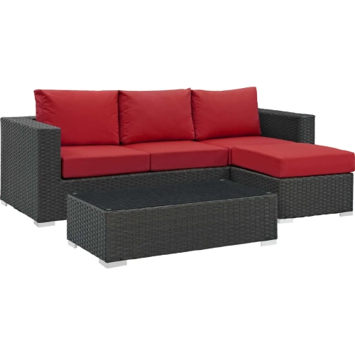 Sojourn 3 Piece Outdoor Sectional Sofa Set w/ Red Sunbrella&reg;