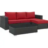 Sojourn 3 Piece Outdoor Sectional Sofa Set w/ Red Sunbrella&reg;