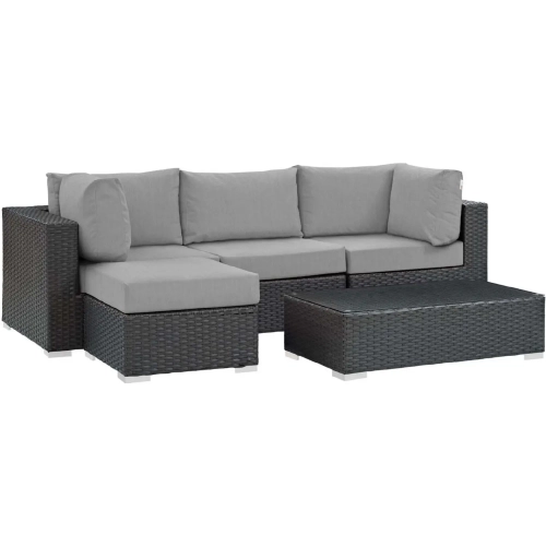 Sojourn 5 Piece Outdoor Sectional Sofa Set w/ Gray Sunbrella&reg;