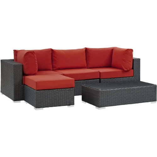 Sojourn 5 Piece Outdoor Sectional Sofa Set w/ Red Sunbrella&reg;