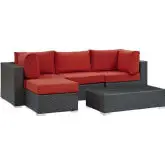 Sojourn 5 Piece Outdoor Sectional Sofa Set w/ Red Sunbrella&reg;