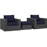 Sojourn 3 Piece Outdoor Patio Sectional Set in Poly Rattan w/ Navy Sunbrella &reg Cushions