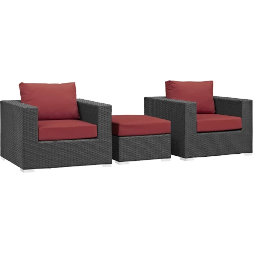 Sojourn 3 Piece Outdoor Arm Chair Set w/ Red Sunbrella&reg;