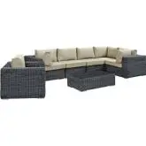 Summon 7 Piece Outdoor Patio Sectional Set in Poly Rattan w/ Beige Sunbrella