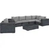 Summon 7 Piece Outdoor Sectional Sofa Set in Poly Rattan & Gray Sunbrella &reg;