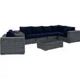 Summon 7 Piece Outdoor Patio Sectional Set in Sunbrella &reg; Canvas Navy