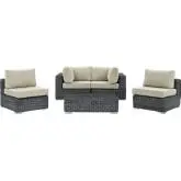 Summon 5 Piece Outdoor Patio Sectional Set in Poly Rattan w/ Beige Sunbrella