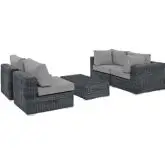 Summon 5 Piece Outdoor Sectional Sofa Set in Poly Rattan & Gray Sunbrella &reg;