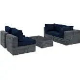 Summon 5 Piece Outdoor Patio Sectional Set in Sunbrella &reg; Canvas Navy