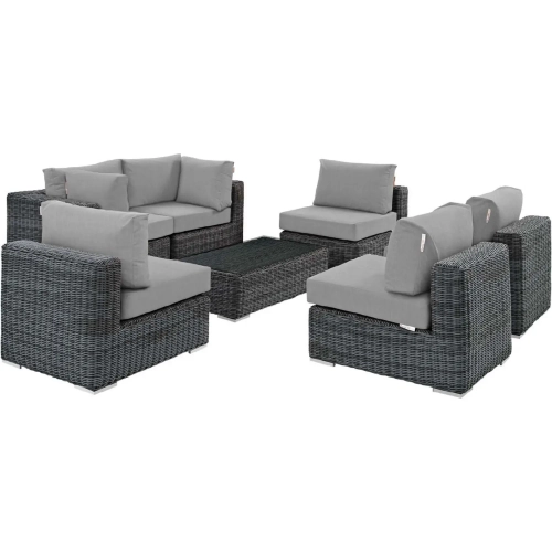 Summon 7 Piece Outdoor Sectional Sofa Set in Poly Rattan & Gray Sunbrella &reg;