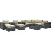 Summon 10 Piece Outdoor Patio Sectional Set in Sunbrella &reg; Canvas Antique Beige