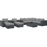 Summon 10 Piece Outdoor Sectional Sofa Set in Poly Rattan & Gray Sunbrella &reg;