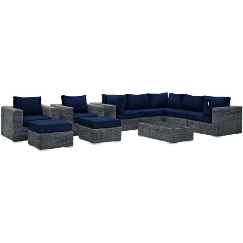 Summon 10 Piece Outdoor Patio Sectional Set in Sunbrella &reg; Canvas Navy