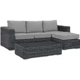 Summon 3 Piece Outdoor Sectional Sofa Set in Poly Rattan & Gray Sunbrella &reg;