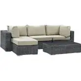 Summon 5 Piece Outdoor Patio Sectional Set in Sunbrella &reg; Canvas Antique Beige