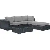 Summon 5 Piece Outdoor Sectional Sofa Set in Poly Rattan & Gray Sunbrella &reg;