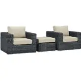 Summon 3 Piece Outdoor Arm Chair Set in Poly Rattan w/ Beige Sunbrella